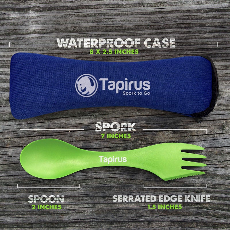 Tapirus - 4 Green Spork to Go Set - 7-inch Durable & BPA Free Sporks - Spoon, Fork and Knife Combo Utensils Flatware - Mess Kit for Camping, Hunting and Outdoor Activities - Comes in a Carrying Case - Image 5
